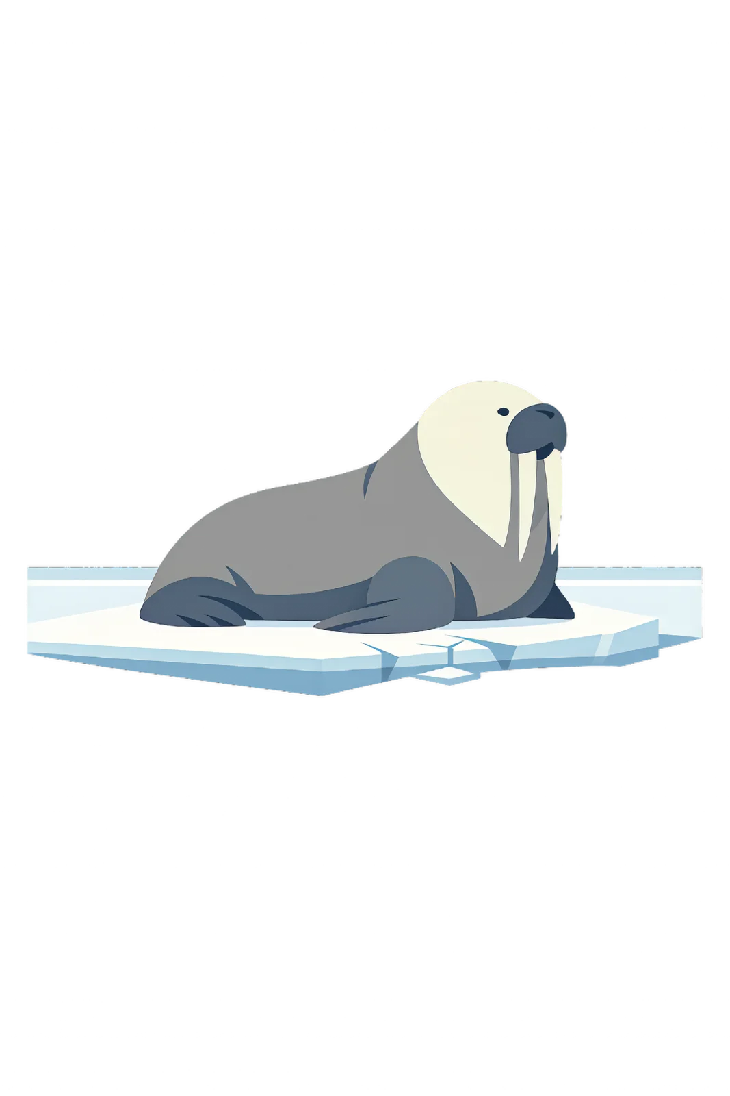 Minimalist Scandinavian walrus resting quietly on Arctic sea ice with long tusks, a powerful silhouette, generous negative space, and a calm low-poly geometric design.