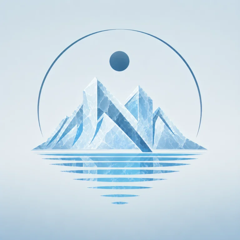 Minimalist Nordic glacier mountain landscape with calm lake reflection, icy blue tones, wide negative space, and peaceful Scandinavian wilderness atmosphere.