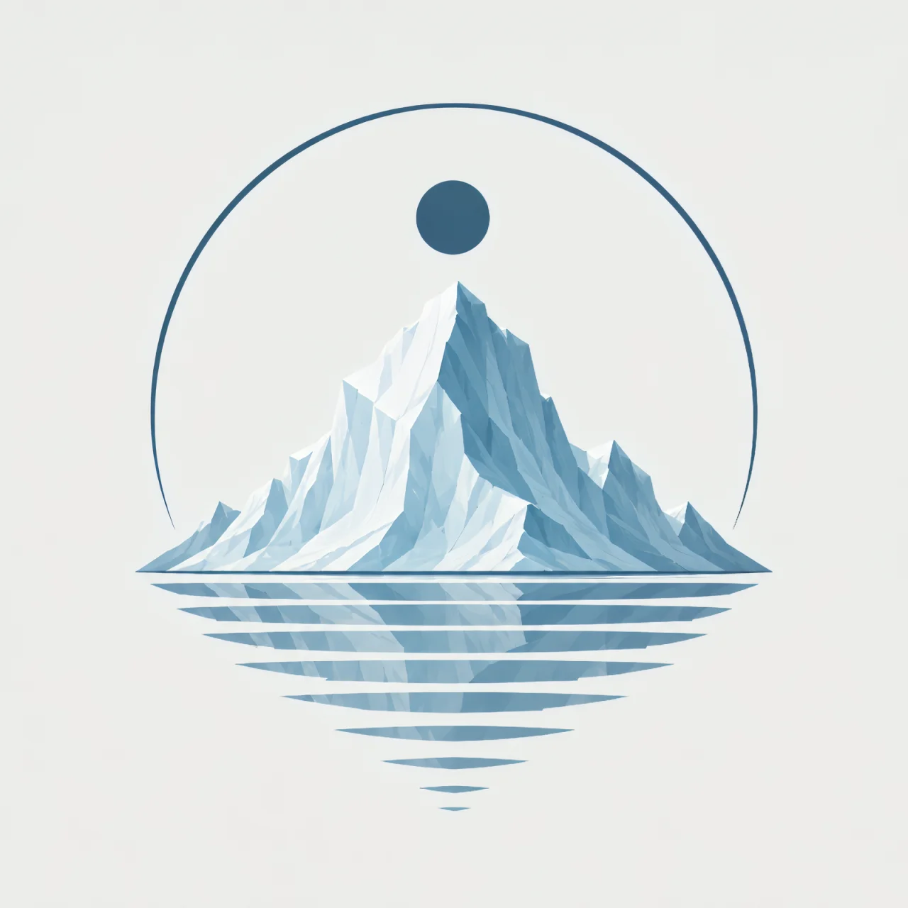 Minimalist Nordic iceberg landscape with Arctic blue water reflection, floating ice formation, wide negative space, and peaceful Scandinavian polar atmosphere.