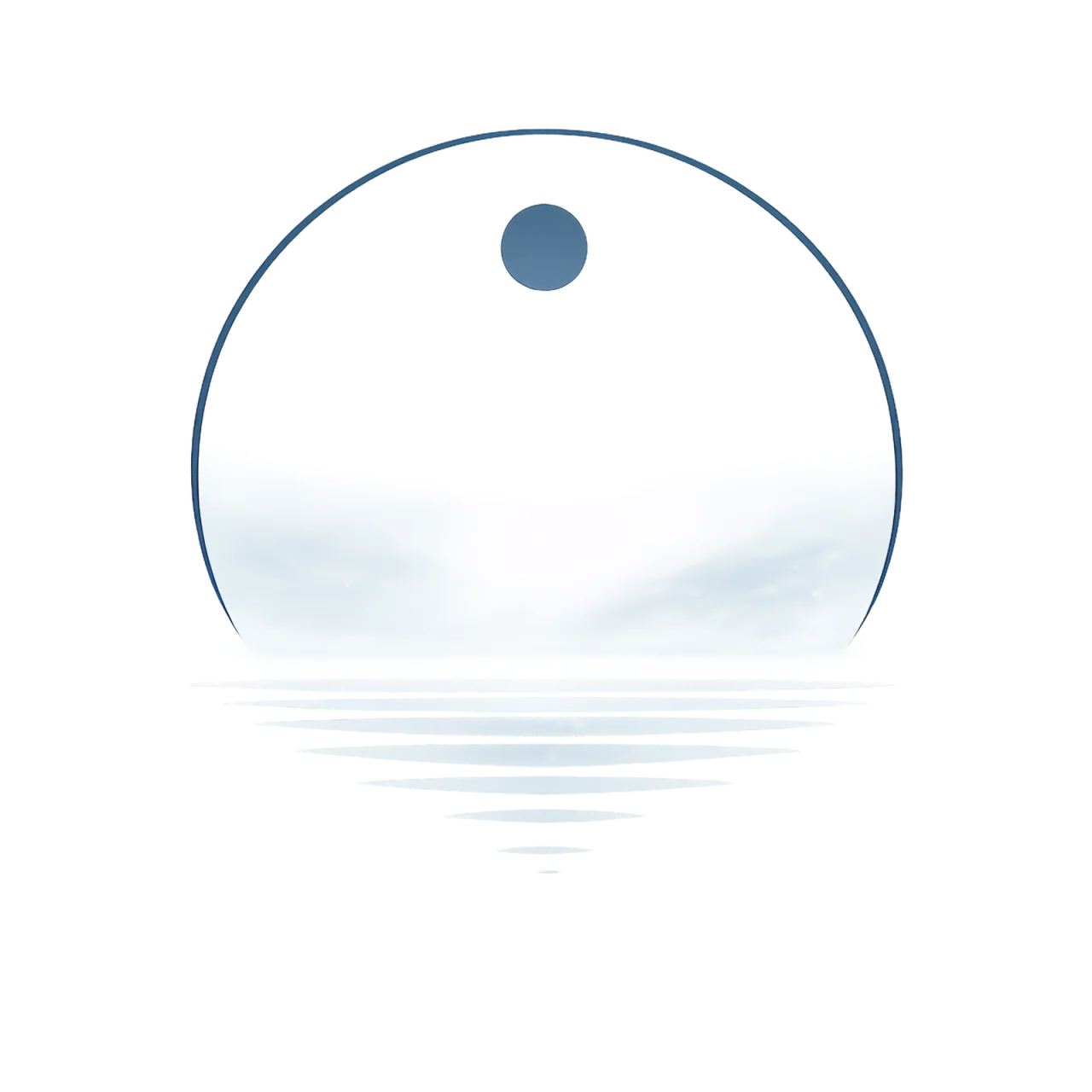 Minimalist Nordic whiteout winter landscape with faint mountain silhouettes, soft snow atmosphere, pale blue tones, and a calm lake reflection in a Scandinavian art style.