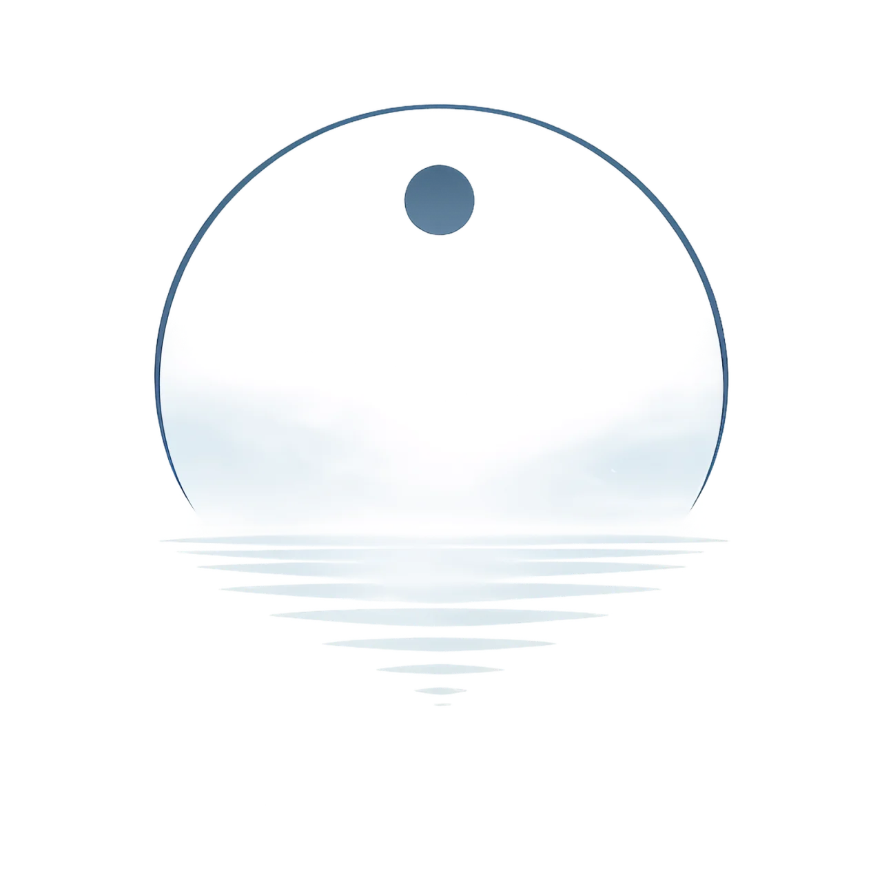 Minimalist Nordic polar landscape with snow-covered mountains, frozen lake reflection, pale blue and white tones, and a quiet Scandinavian winter atmosphere.