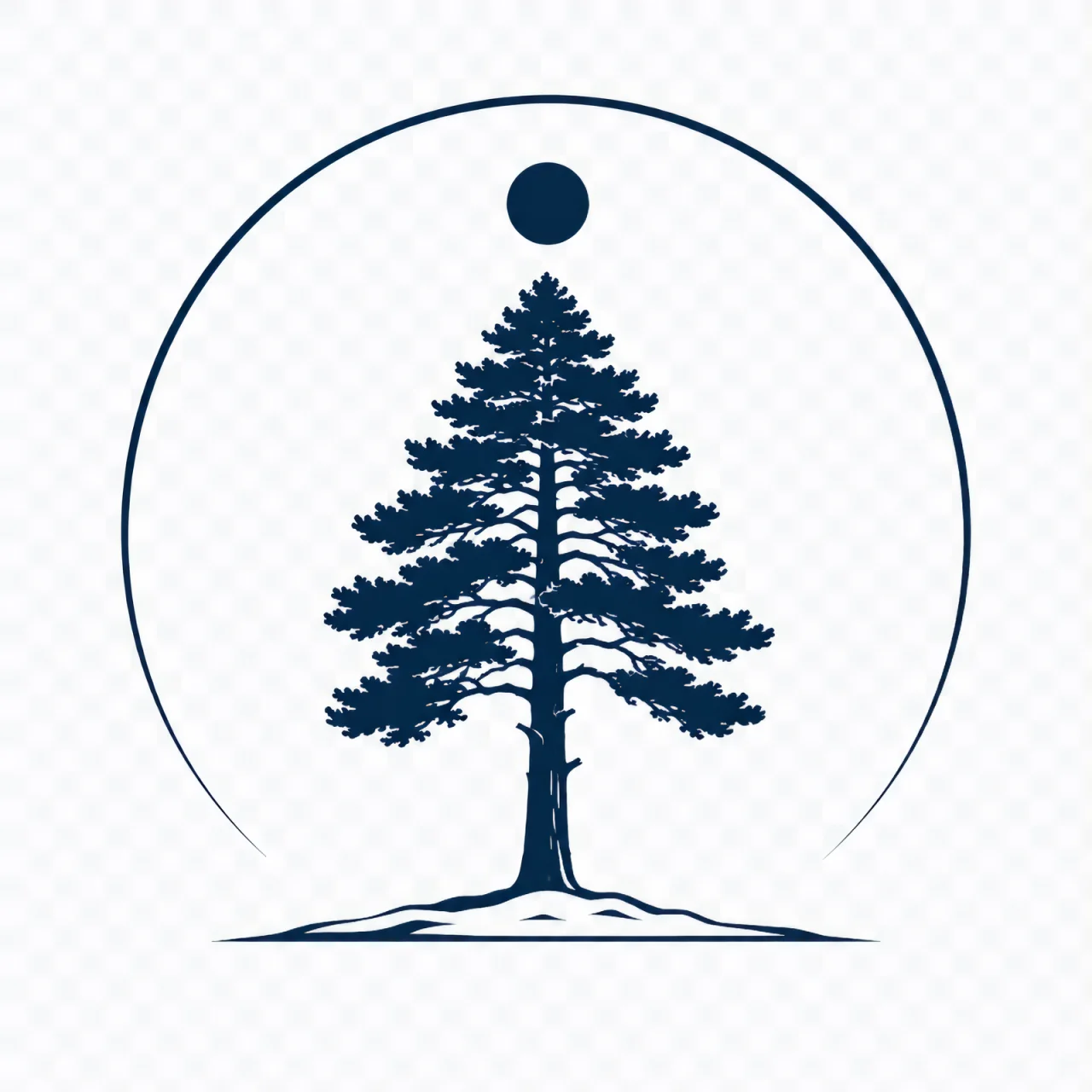 Minimalist Scandinavian pine tree symbol illustration with a single geometric northern pine centered on a clean background, representing nature, memory, and Nordic simplicity.