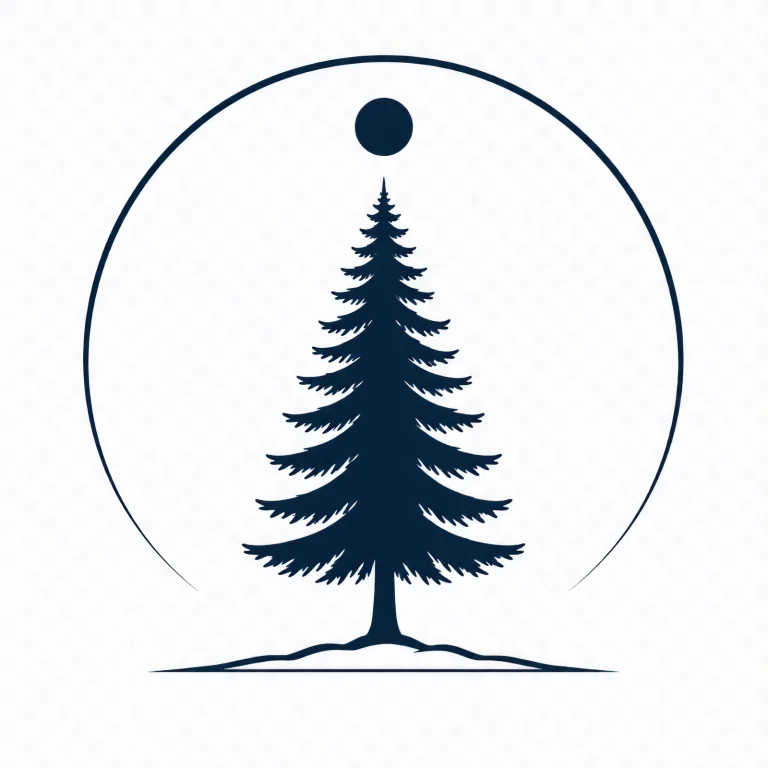 Minimalist Scandinavian spruce tree symbol illustration with a single geometric northern spruce centered on a clean background, representing forest memory, strength, and Nordic simplicity.