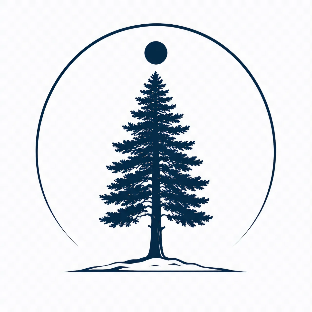 Minimalist Scandinavian Douglas fir tree symbol illustration with a single geometric northern tree centered on a clean background, representing ancient forest memory, stability, and timeless Nordic design.