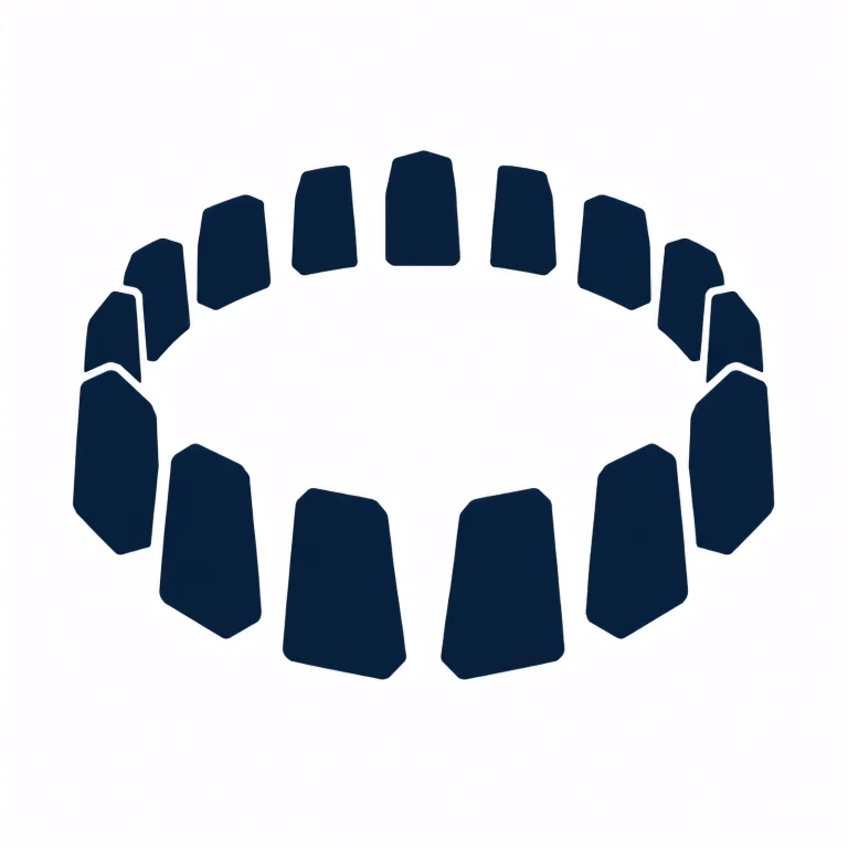 Minimalist Scandinavian stone circle symbol illustration with balanced geometric stones arranged in a circle on a clean background, representing ancient time, earth memory, and Nordic simplicity.