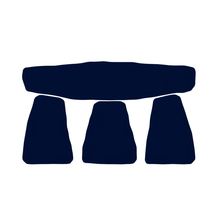 Minimalist Scandinavian stone symbol illustration showing a balanced central stone formation, Nordic gray and blue tones, clean geometric composition, large negative space, and peaceful timeless atmosphere.