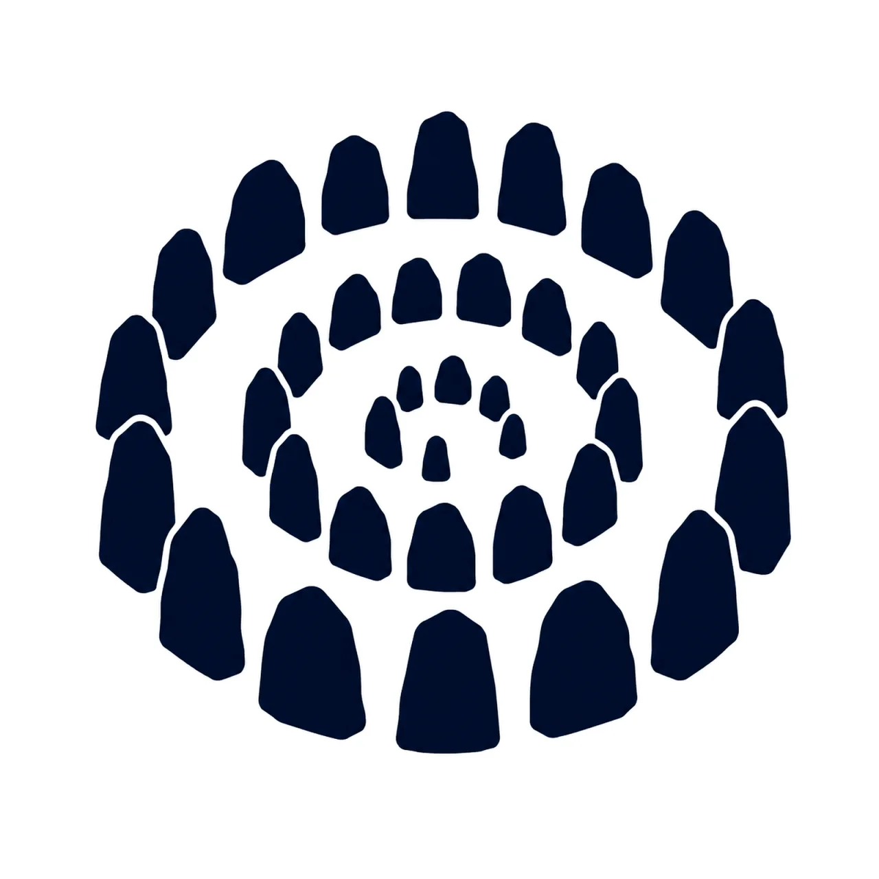 Minimalist Scandinavian stone spiral illustration with a geometric circular stone arrangement, Nordic gray and blue colors, clean vector style, large negative space, and peaceful timeless atmosphere.