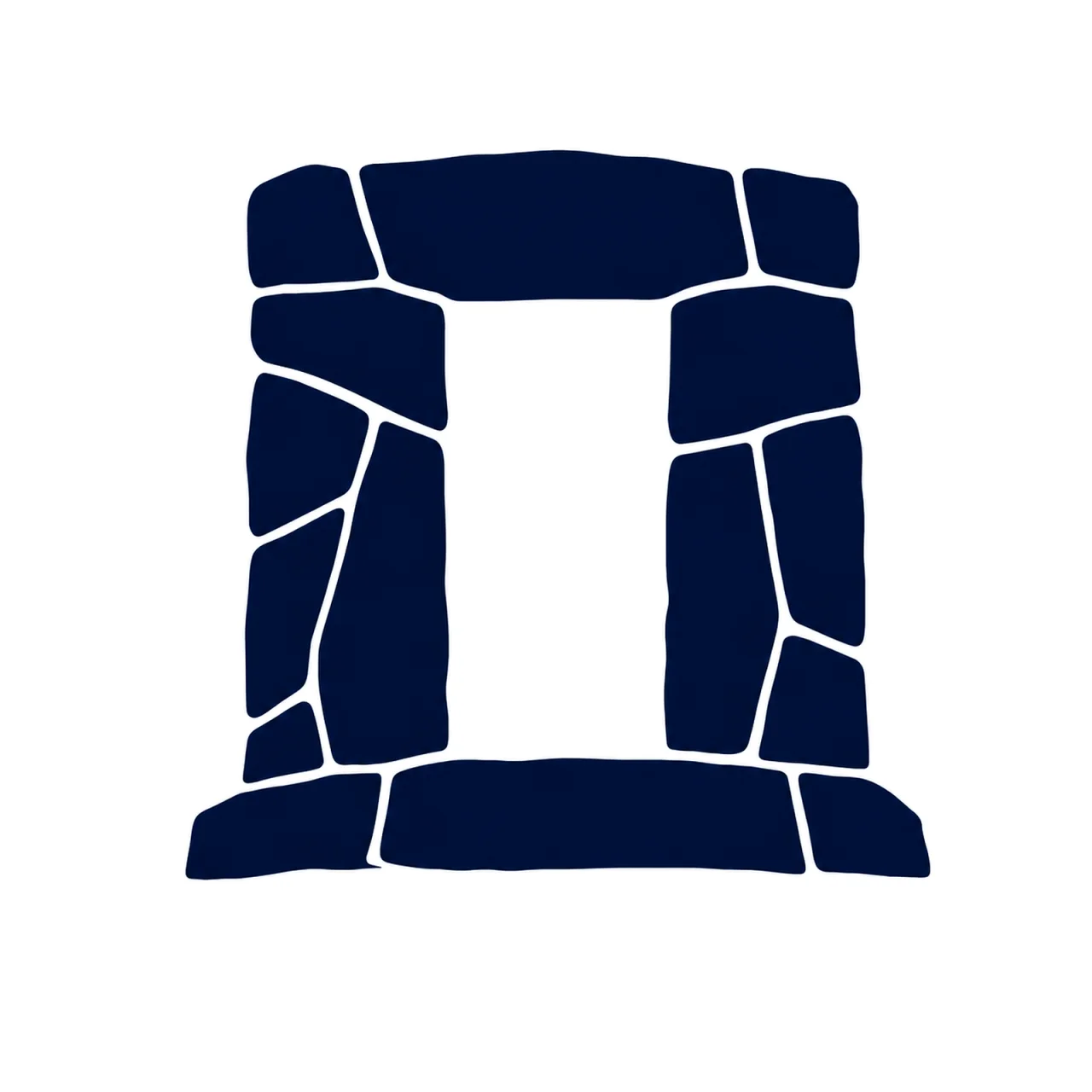 Minimalist Scandinavian stone portal illustration with a balanced geometric stone gateway, Nordic gray and blue colors, clean vector style, large negative space, and peaceful timeless atmosphere.