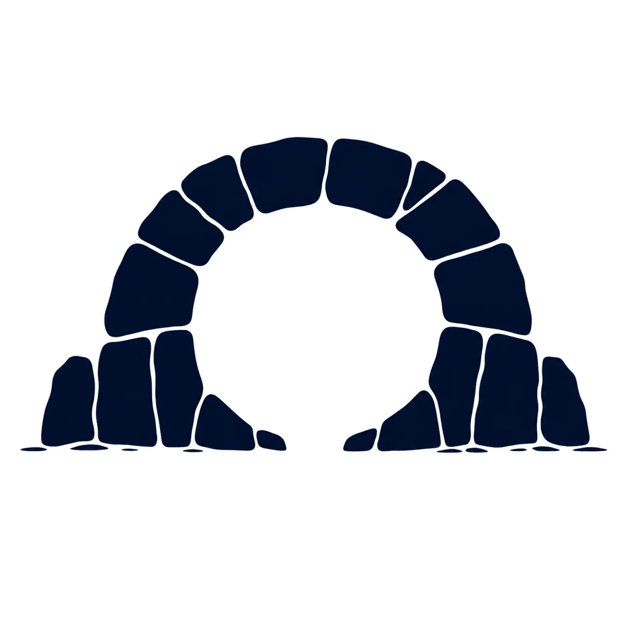 Minimalist Scandinavian stone circle gate illustration with a geometric circular stone gateway, Nordic gray and blue colors, clean vector style, large negative space, and peaceful timeless atmosphere.