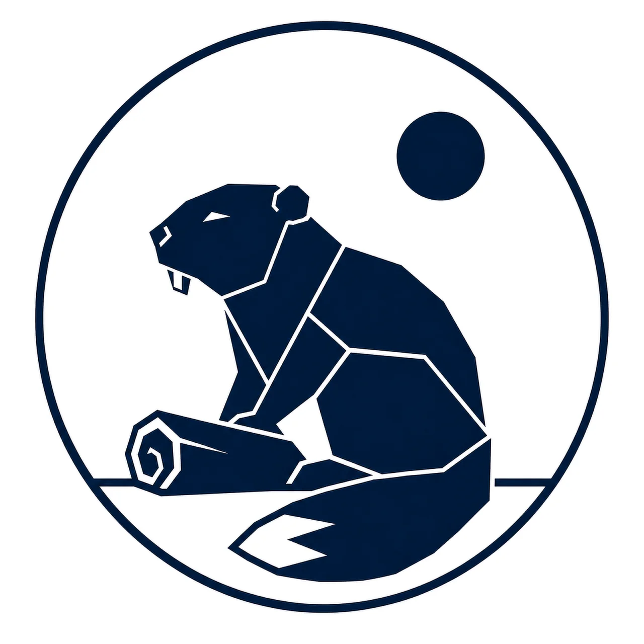 Minimalist Scandinavian beaver emblem design featuring a geometric beaver silhouette inside a circular frame, deep brown and charcoal palette, premium Nordic logo aesthetic, and timeless northern wilderness symbolism.