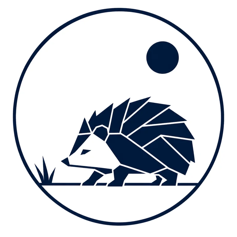 Minimalist Scandinavian European hedgehog emblem featuring a geometric hedgehog silhouette with subtle spines inside a circular frame, Nordic natural color palette, premium wildlife logo aesthetic, and symbolism of protection, harmony, and quiet resilience.