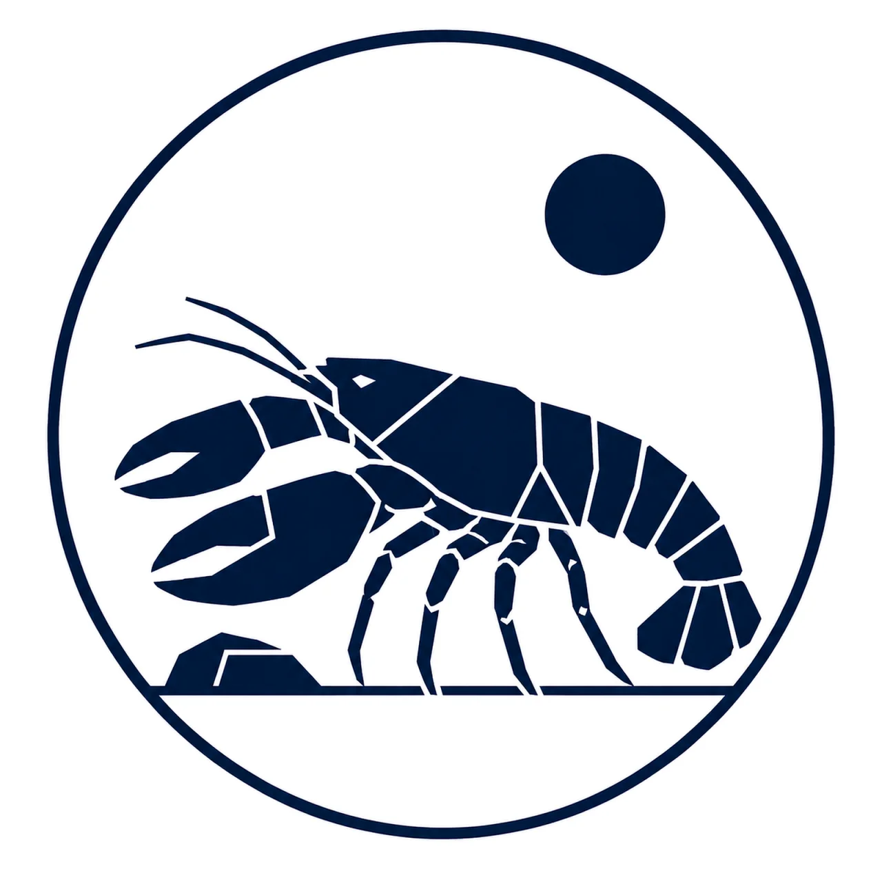 Minimalist geometric European Lobster emblem featuring bold claws, a sturdy body, a streamlined tail, clean Scandinavian-inspired shapes, and a modern symbolic design on a simple background.