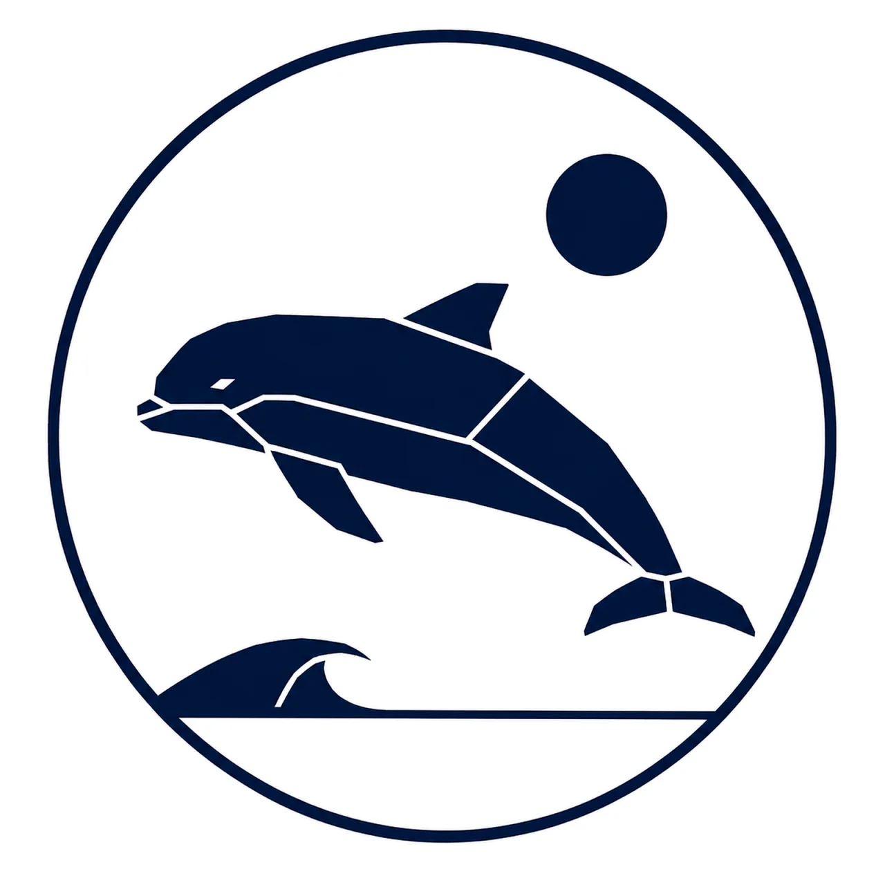 Minimalist geometric Harbor Porpoise emblem featuring a rounded head, streamlined body, triangular dorsal fin, horizontal tail flukes, clean Scandinavian-inspired shapes, and a modern symbolic design on a simple background.