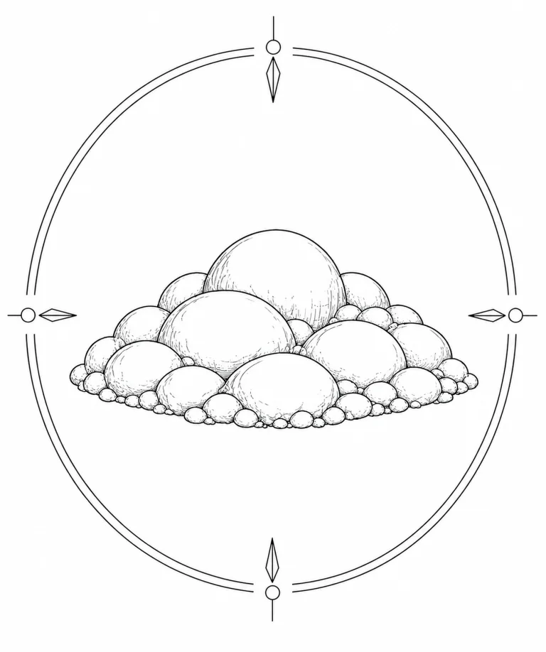 Minimal Scandinavian illustration of a smooth botryoidal smithsonite mineral with rounded dome formations inside a geometric mineral frame on a white background.