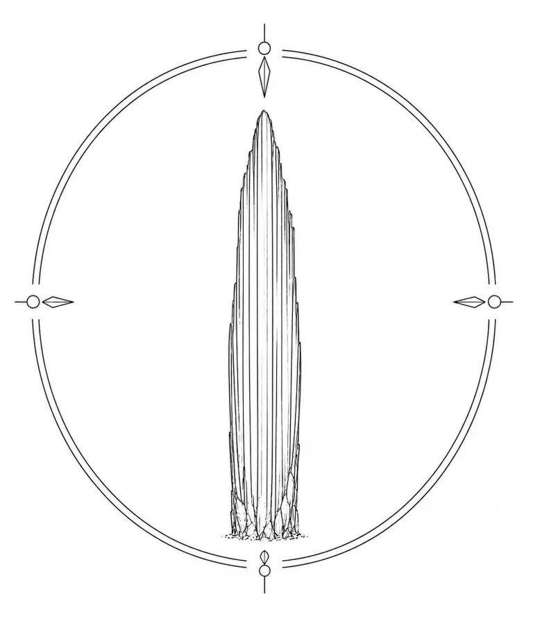 Minimal Scandinavian illustration of parallel fibrous Ulexite crystals forming a smooth tapered bundle inside a geometric mineral frame on a white background.