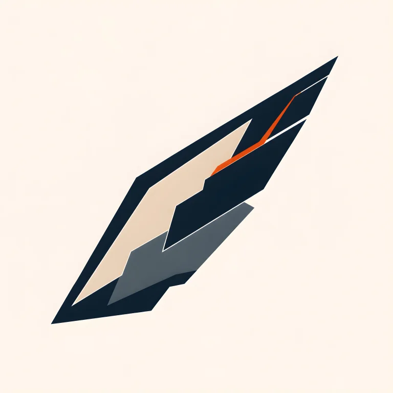 Minimal Nordic structural graphic with a strong diagonal dark mass, sharp upper termination, offset neutral and blue-gray planes, layered divisions, and a thin warm directional accent on a light neutral background.