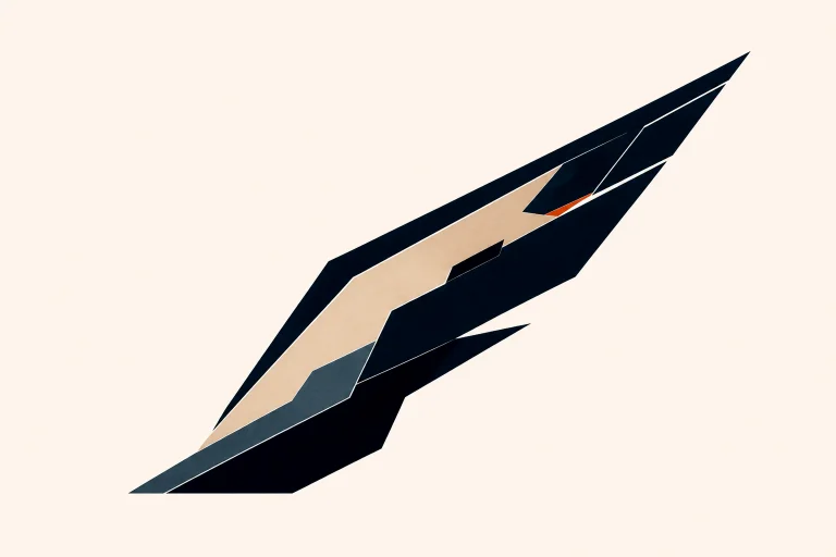 Minimal Nordic structural graphic with a long sweeping diagonal silhouette, broad dark structural plane, pale directional layer, muted gray secondary plane, controlled angular breaks, and large surrounding negative space.