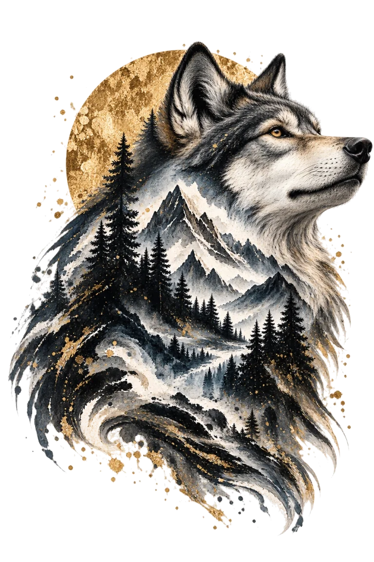 Wolf of the Alpine Falls — Wildscape Within